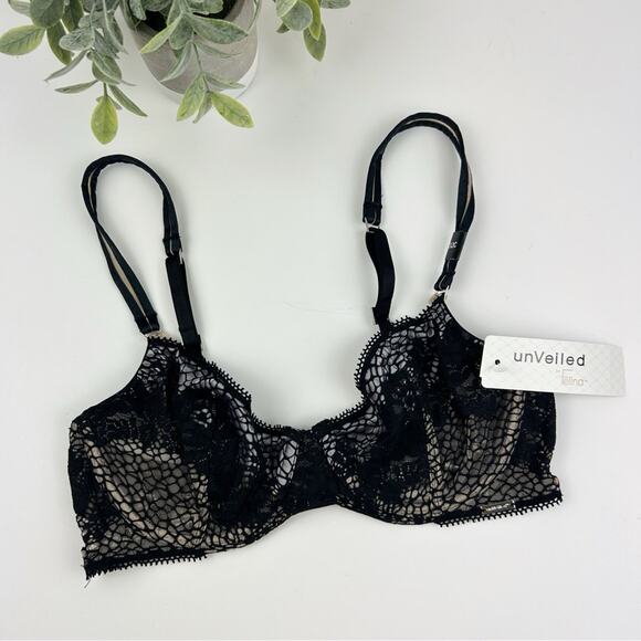 UnVeiled by Felina Candy Unlined Demi Cup Bra Black 32C - Picture 1 of 5